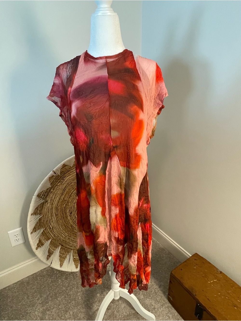 Asymmetrical Red Multi-Tone Short Sleeve Dress